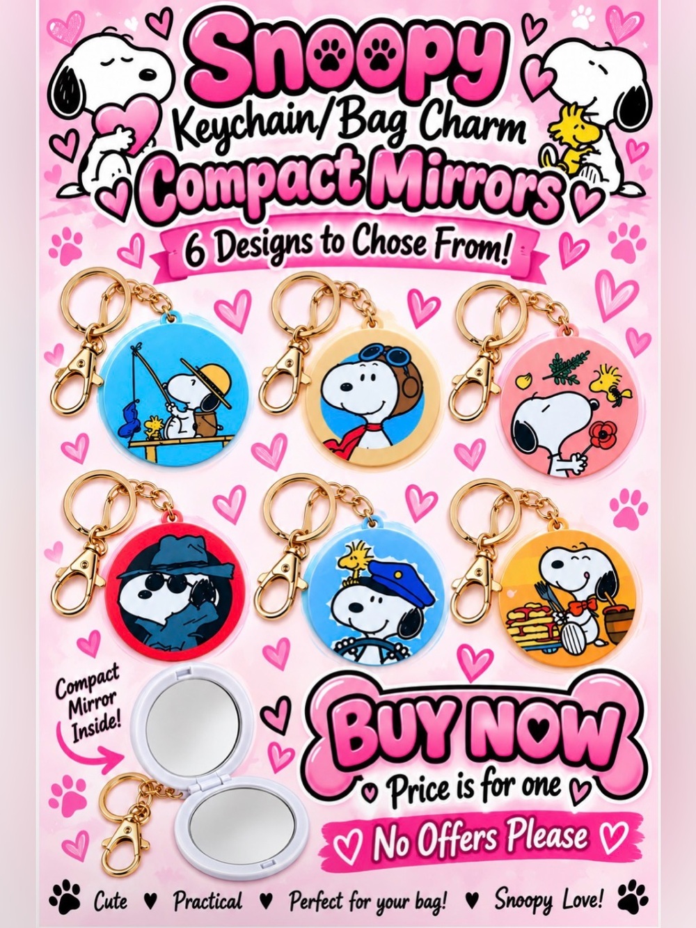 BUY NOW - Snoopy Keychain/Bag Charm Compact Mirrors